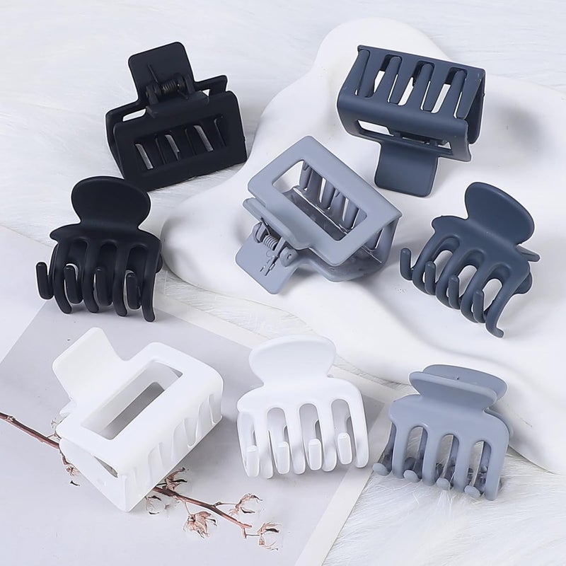 USDNICE Medium Hair Clips Combination 2 Styles Small Claw Clips for Thin Hair 8 Pcs Matte Non-slip Rectangle Jaw Clips Square Hair Accessories for Women and Girls (Grey) - Image 3
